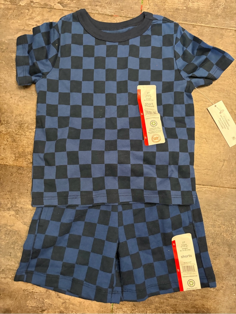 wonder nation Blue and Navy Checkerboard Short Sleeve Pajama Set